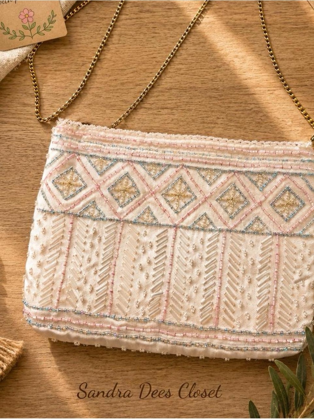 Ivory Beaded Crossbody Bag